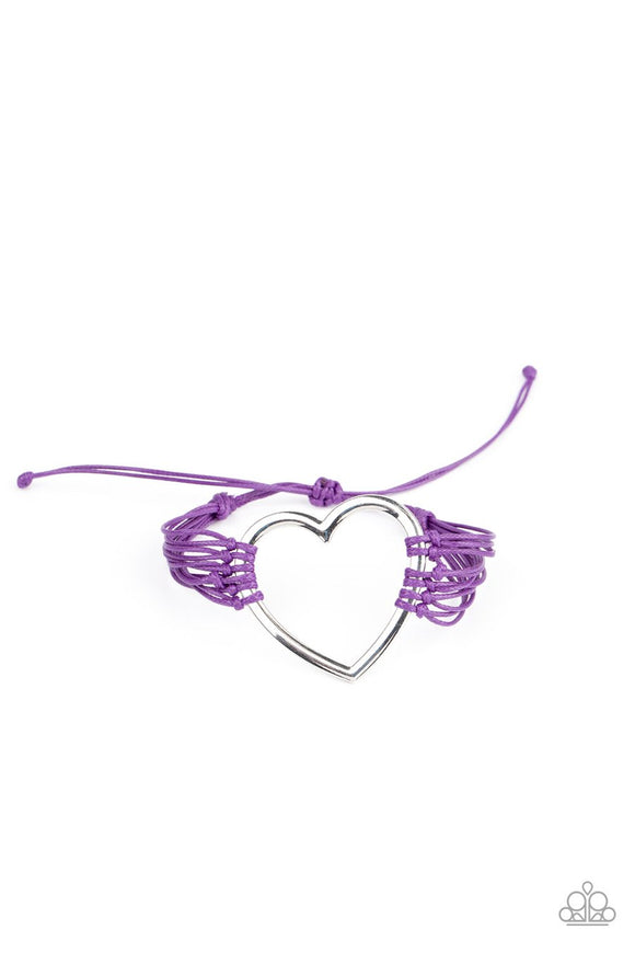 Playing With My HEARTSTRINGS - Purple Heart Pull Knot Bracelet