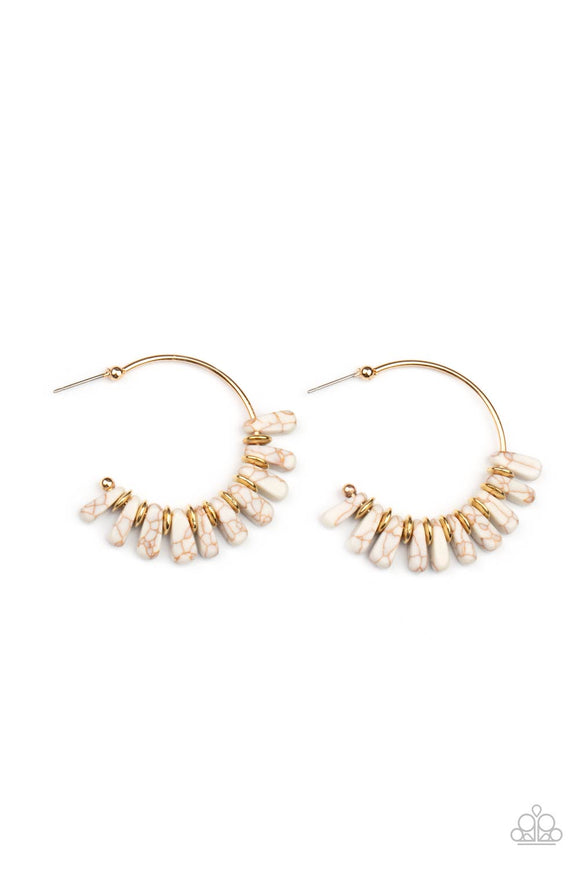 Poshly Primitive - White Stones, Gold Hoop Earrings