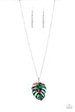 Prismatic Palms - Green and Red Acrylic Leaf Long Necklace