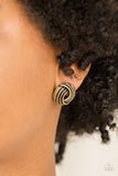 Rare Refinement - Brass Ribbons Folded Round Frame Post Earrings