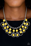 Really Rococo - Brown - Yellow Beads Drip down in Silver Hoops Short Necklace