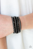 Rhinestone Rocker - Black Suede Rhinestones Urban Snap Wrap Bracelet