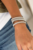 Rollin' In Rhinestones - Silver - White - Green - Purple - Blue - Black Leather Silver or Gold Chain Snap Wrap Bracelet