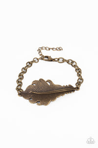 Rustic Roost - Brass - Silver Feather Centerpiece Clasp Bracelet