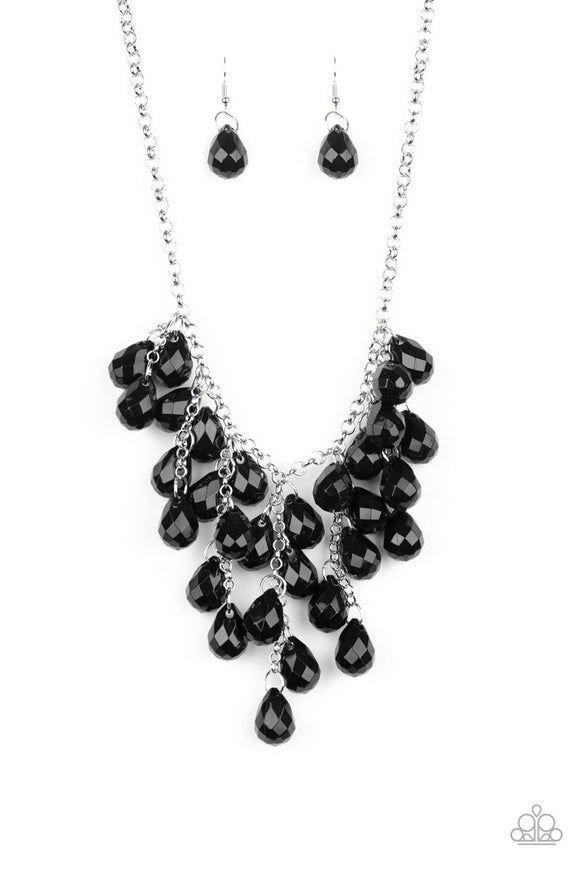 serenely Scattered - Black Teardrops Cascade Short Necklace