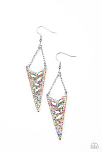 Sharp-Dressed Drama - Multi Iridescent Triangle Fishhook Earrings