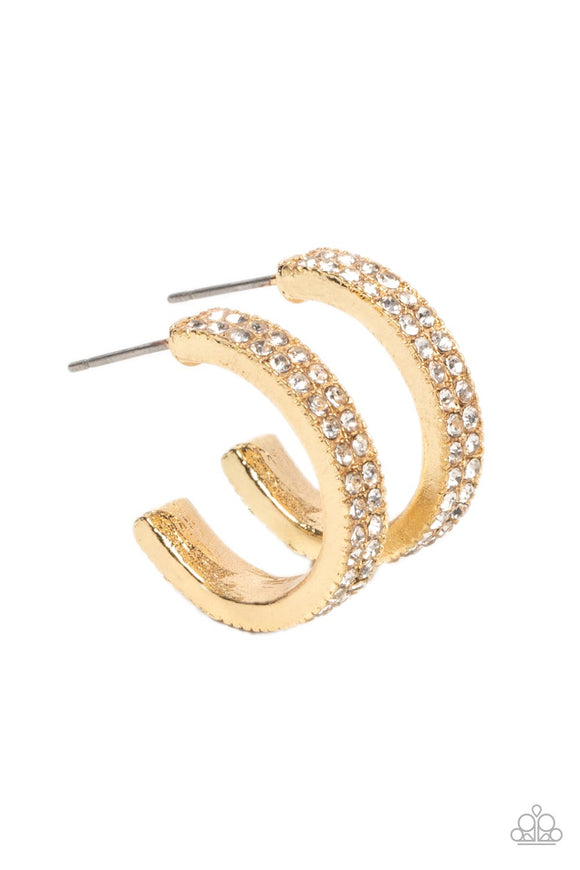 Small Town Twinkle - Gold Dainty Hoop with Glassy White Rhinestones Hoop Earrings