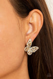 Smooth Like FLUTTER - Gold Winged Butterfly with Iridescent/Oil Spill Rhinestones Post Earrings