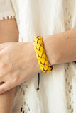 SoCal Summer - Yellow Leather Braided Urban Pull Tie Bracelet