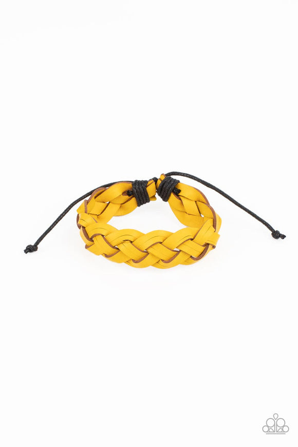 SoCal Summer - Yellow Leather Braided Urban Pull Tie Bracelet