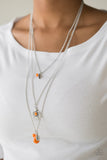 Soar With The Eagles - Orange Feather Long Necklace