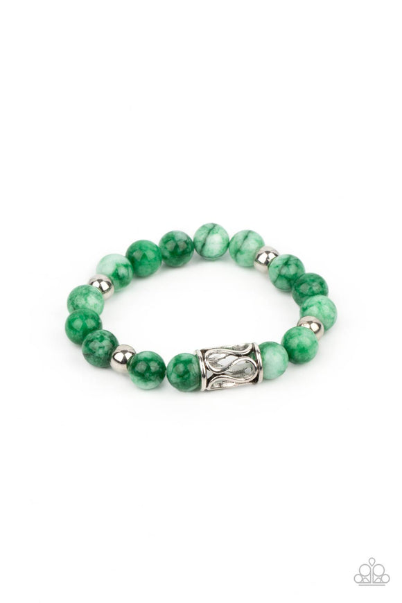 Soothes The Soul - Green/Jade - Blue Beads Stretchy Bracelet