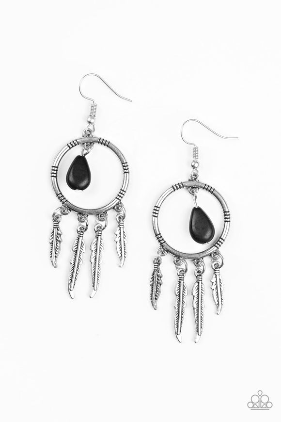 Southern Plains - Black Feather Fish Hook Earrings