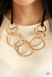 Spiralling Out of COUTURE - Gold Rings on a Black Suede Cord Short Necklace