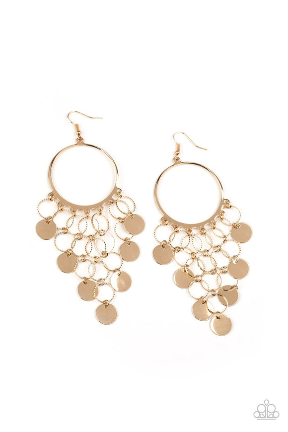 Take A CHIME Out - Gold Discs fishhook Earrings