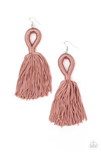 Tassels and Tiaras - Pink Rose Tan Cording Fishhook Earrings