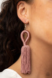 Tassels and Tiaras - Pink Rose Tan Cording Fishhook Earrings