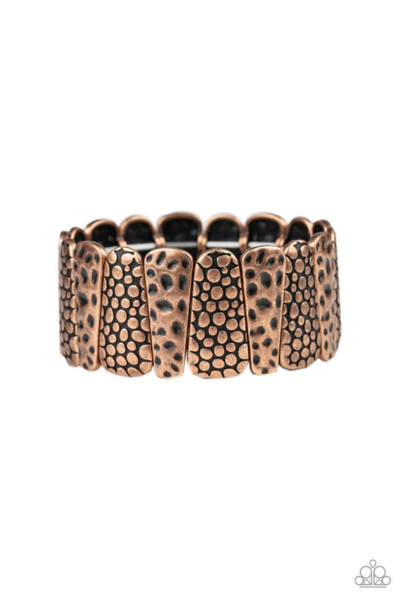 Texture Takedown - Copper Hammered Antiqued Patterns Stretchy Bracelet