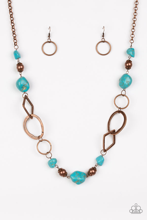 Thats TERRA-ific! - Copper/Turquoise - Green/Silver Stones Long Necklace