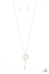 The Key To Moms Heart - Gold Mom Heart Key Long Necklace