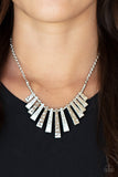 The MANE Course - Silver, Black/Gunmetal Hammered Textures Flared Silver Frames Short Necklace