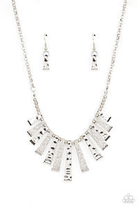 The MANE Course - Silver, Black/Gunmetal Hammered Textures Flared Silver Frames Short Necklace