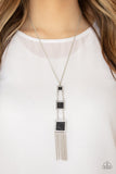 This Land Is Your Land - Blue, Black Stones in a Silver Square Frame Long Necklace