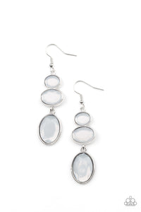 Tiers of Tranquility - Icy White Oval Gems Trickle Down Fishhook Earrings