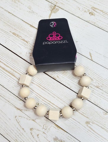 Timber Trendsetter - White Wooden Stretchy Bracelet - Fashion Fix Exclusive Jan 2022