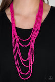 Totally Tonga - Pink - Silver - Red - Orange Seed Bead Necklace