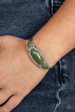 Tribal Trinket - Green Teardrop Beads with Oversized Oval Green Bead Cuff Bracelet