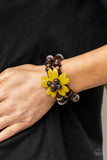 Tropical Flavor - Yellow Heart Shaped Petals Wooden Stretchy Bracelet