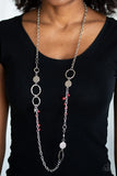 Unapologetic Flirt - Pink - Purple - Red - Silver Beads with Heart Long Necklace