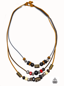 Summer Fun - Multicolored Wooden Beads and Mixed Metallic Accents Multi Layered String Urban Necklace