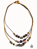 Summer Fun - Multicolored Wooden Beads and Mixed Metallic Accents Multi Layered String Urban Necklace