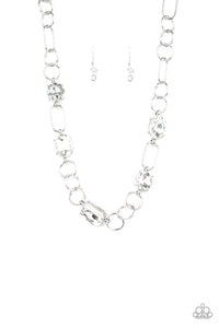 Urban District - White Assorted Shapes Glittery Rhinestones Short Necklace