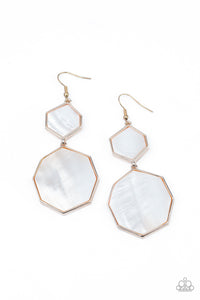 Vacation Glow - Rose Gold Frames with White Shell-Like Hexagon inside Fishhook Earrings