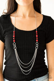 Vividly Vivid - Red - Purple Polished and Shiny Beads Silver Hoops and Silver Chains Long Necklace