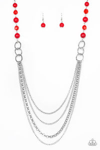 Vividly Vivid - Red - Purple Polished and Shiny Beads Silver Hoops and Silver Chains Long Necklace