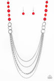 Vividly Vivid - Red - Purple Polished and Shiny Beads Silver Hoops and Silver Chains Long Necklace