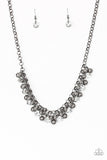 Wall Street Winner - Black/Gunmetal - Gold Beads Oversized White Rhinestones Short Necklace