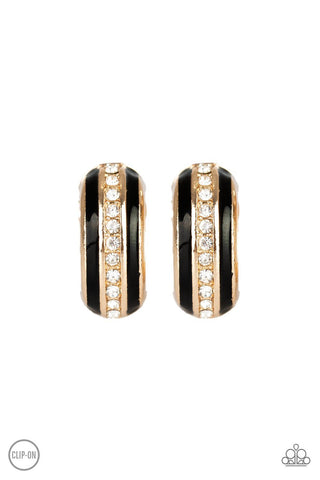 Wealthy Living - Gold Frame White Rhinestones Clip-On Earrings