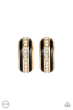 Wealthy Living - Gold Frame White Rhinestones Clip-On Earrings