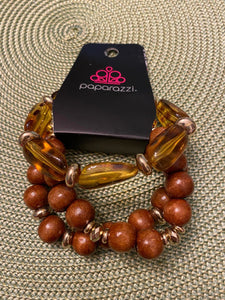 Wuild Mannered - Gold/Brown Wooden Stretchy Bracelet - Fashion Fix Exclusive - June 2022