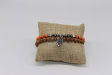 Wonderfully Woodland - Orange - Black - White Leaf Wooden Stretchy Bracelet