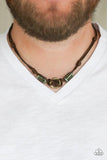 The Broncobuster - Green Glassy Beads Brass Ring Shiny Brown Cording Short Urban Necklace