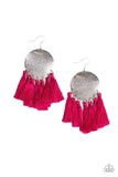 Tassel Tribute - Pink - Orange Tassel Silver Disc Iridescent Metallic Shimmer Fishhook Earrings