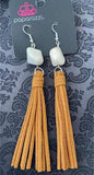 All-Natural Allure - White - Black Bead Brown Suede Fishhook Earrings. Fashion Fix Exclusive