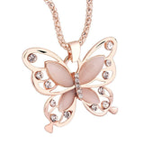 Butterfly Necklace - Rose Gold Butterfly Opal Moonstone White Rhinestones Other Brand Long Necklace