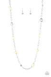 Only For Special Occasions - Yellow Pearly Beads Crystal-Like and Silver Beads Long Necklace